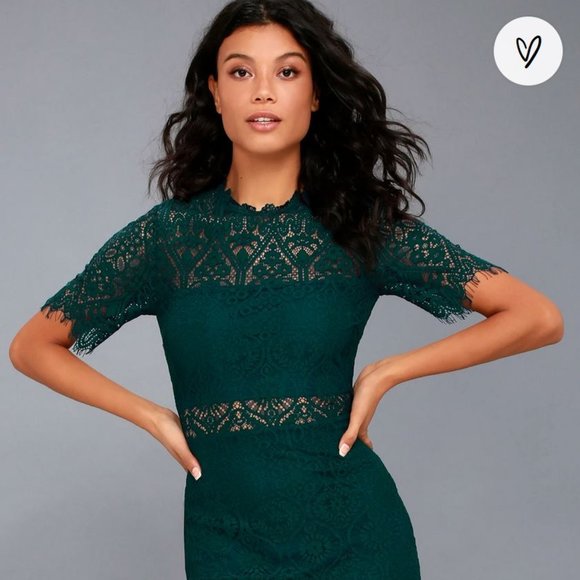 Lulu’s The Remarkable Forest Green Lace Midi Dress - Picture 1 of 5